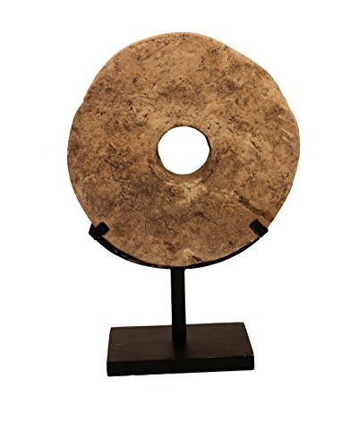 Asian Loft Primitive Round Grindstone on Stand, Grey/Black