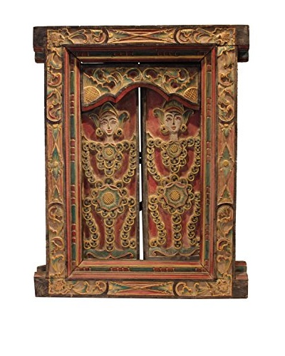 Asian Loft Vintage Carved Balinese Window Panel Wall Décor, Multicolor