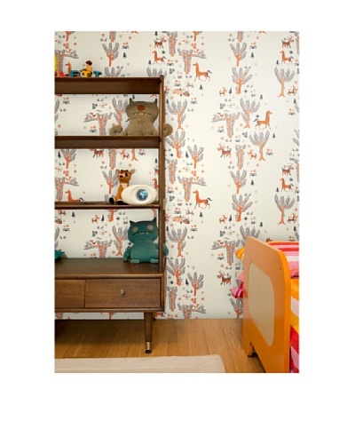 Astek Wall Coverings Set of 2 “Tangerine Forest” Picnic Wall Tiles by Jim Flora