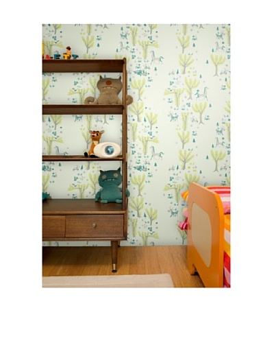 Astek Wall Coverings Set of 2 Mint Green Forest Picnic Wall Tiles by Jim Flora