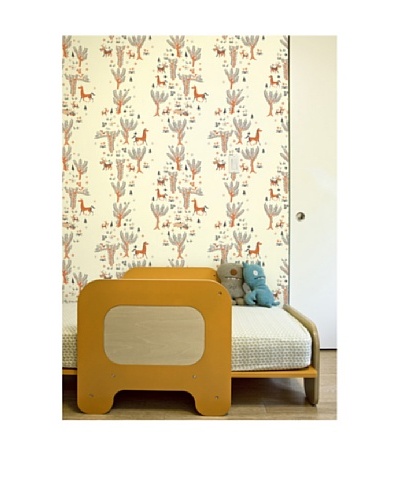 Astek Wall Coverings Set of 2 “Orange Forest Picnic” Wall Tiles by Jim Flora