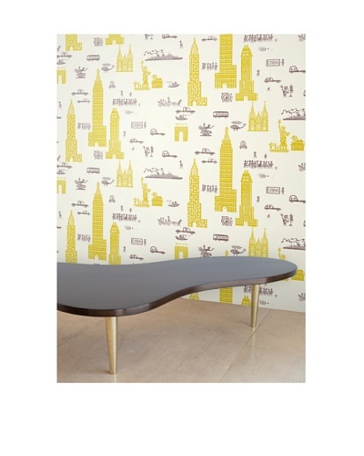 Astek Wall Coverings Set of 2 “Manhattan” Wall Tiles by Jim Flora, Yellow/Gray