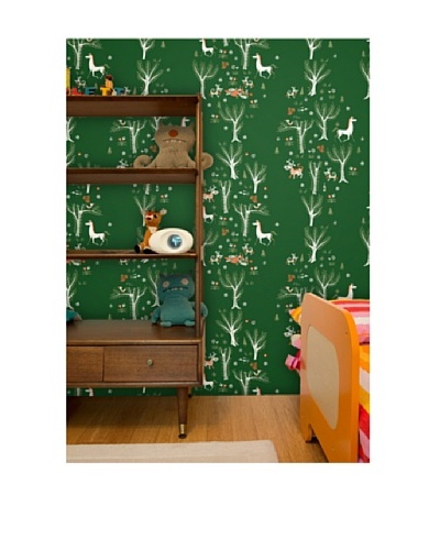 Astek Wall Coverings Set of 2 “Green Forest Picnic” Wall Tiles by Jim Flora