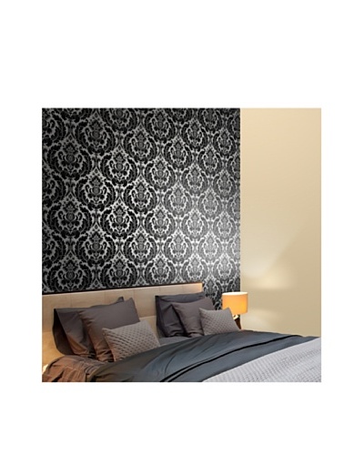 Astek Wall Coverings Set of 2 Heritage Damask Wall Tiles, Black