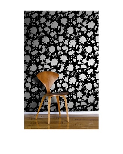 Astek Wall Coverings Set of 2 Floral Toile Wall Tiles, Black