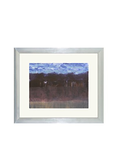 Aviva Stanoff One-of-a-Kind Handpainted Blue & Plum Framed Lithograph