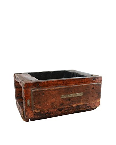 One-Of-A-Kind Vintage Wood Pully Box, Antique Red, Dark Brown Details
