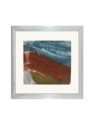 Aviva Stanoff One-of-a-Kind Handpainted Blue, Orange & Green Framed Lithograph