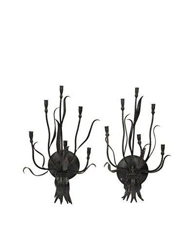 Set Of 2 Painted Metal Wall Candle Sconces, Black