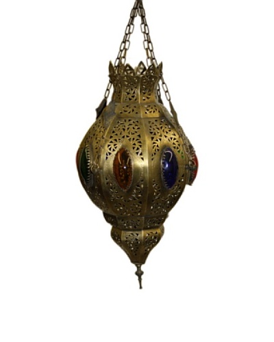 Badia Tria Brass and Glass Lantern, Blue/Amber/Green/Red