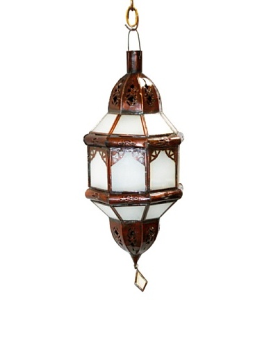 Badia Design Brass Lantern with White Glass, Brown/White