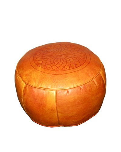 Badia Design Round Leather Ottoman, Orange