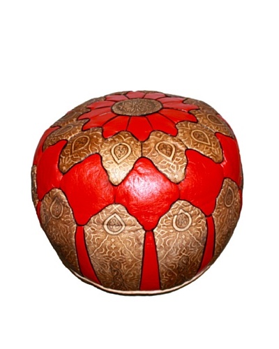 Badia Design Designer Round Leather Ottoman, Red/Tan