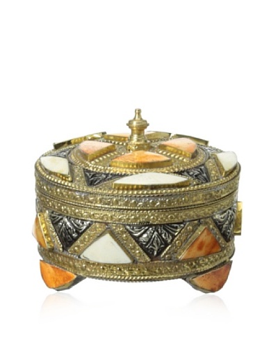 Badia Design Metal & Bone Round Jewelry Box, Orange/White