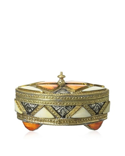 Badia Design Metal & Bone Oval Jewelry Box, Orange/White