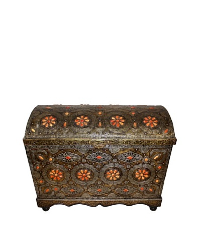 Badia Design Moroccan Metal & Bone Trunk, Brown/Orange