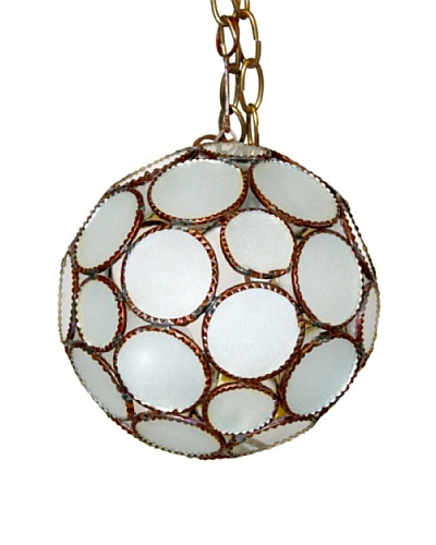 Badia Design Round Ball Hanging Lantern, Brass/White Glass