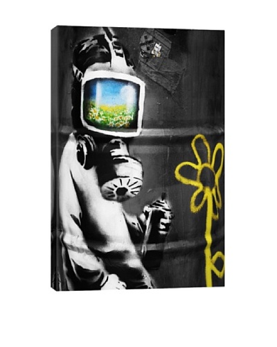 Banksy Sunflower Field Gas Mask Girl Black and White Ultrachrome Canvas Print