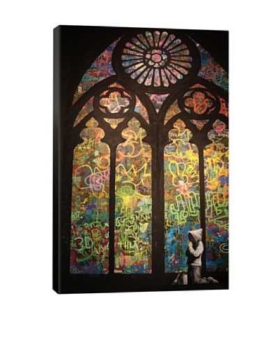 Banksy Stained Glass Window Graffiti Giclée Canvas Print