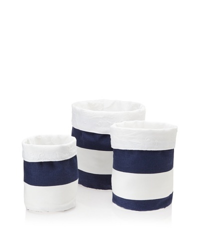 Chateau Blanc Set of 3 Nantucket Fabric Storage Bags, White/Navy