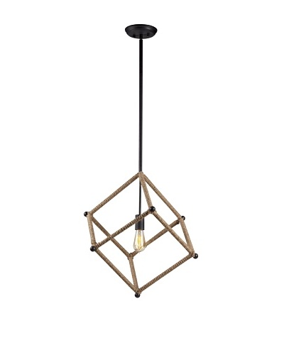 Bel Air Lighting Hemp Rope Black Cube Pendant Light