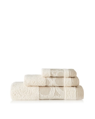 Belle Époque Linen Circles 3-Piece Towel Set, Linen/Ecru