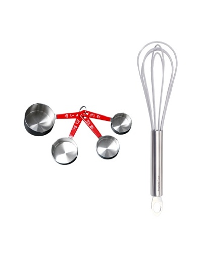 BergHOFF 5-Piece Whisk & Measuring Cup Set, Silver/Red