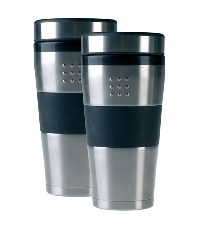 BergHOFF Set of 2 Orion Travel Mugs, Silver/Black, 16-Oz.