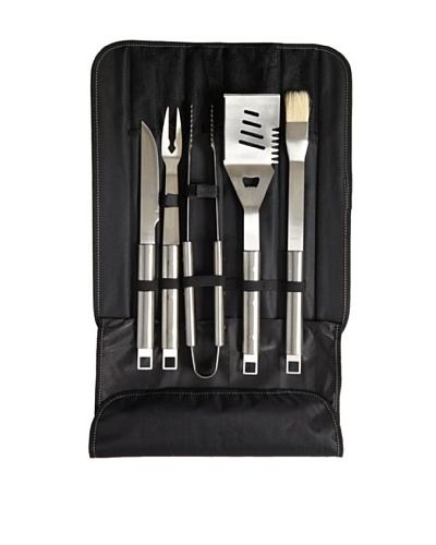 BergHOFF 6-Piece Cubo BBQ Set in Travel Wrap, Silver/Black