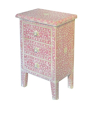 Bethel Bone Inlay 3-Drawer Nightstand, Pink