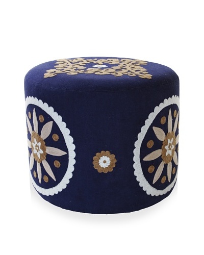 Better Living Collection Dahlia Round Ottoman [Indigo/Tan]