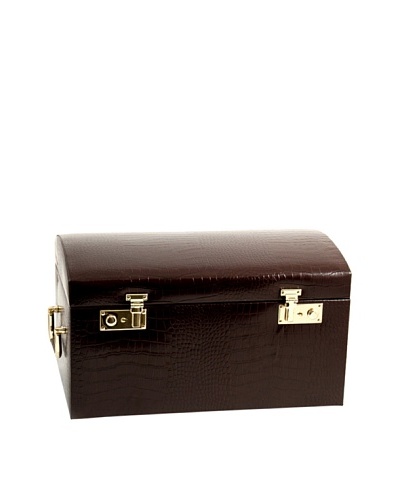 Bey-Berk Stamped Croc Leather Jewelry Chest, Brown