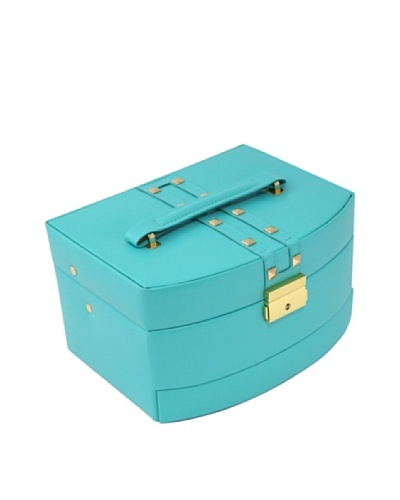 Bey-Berk 3-Level Studded Leather Jewelry Box, Turquoise