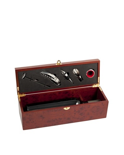 Bey-Berk Wine Bottle Rosewood Gift Box with 5-Piece Bar Set