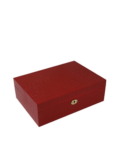 Bey-Berk Croc-Embossed Wood Jewelry Box, Red