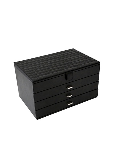 Bey-Berk 4-Level Velour-Lined Jewelry Box, Black