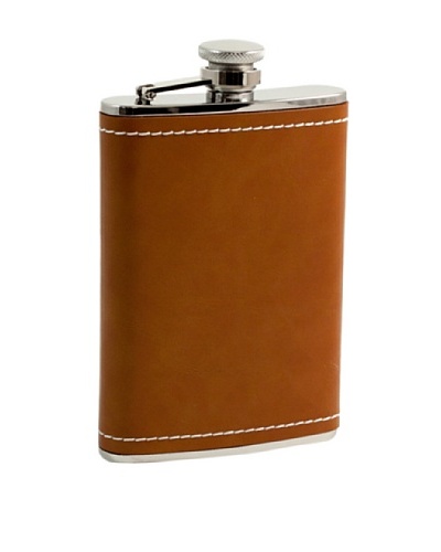 Bey-Berk Saddle Brown Leather Stainless Steel Flask, 8 Oz.