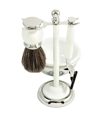 Bey-Berk Chrome & Enamel Finished Razor, Brush & Soap Dish Shaving Set