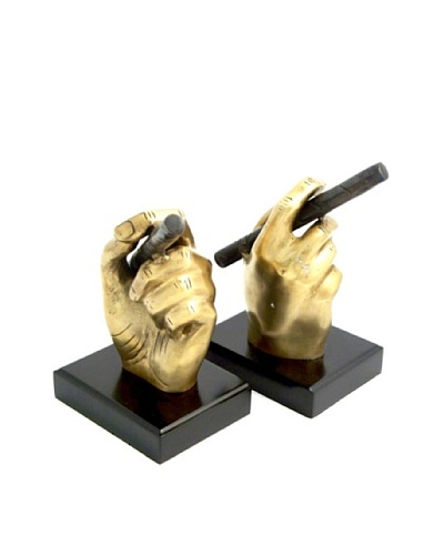 Bey-Berk Antiqued Brass Cigar in Hand Bookends