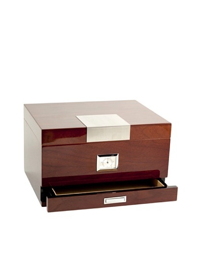 Bey-Berk Lacquered Walnut Wood 60-Cigar Humidor