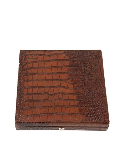 Bey-Berk Croc-Embossed Leather 12-Cigar Humidor with Humidistat, Brown