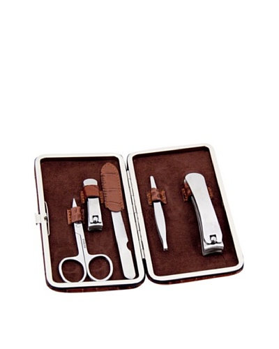 Bey-Berk 5-Piece Manicure Set in Brown Leather Case