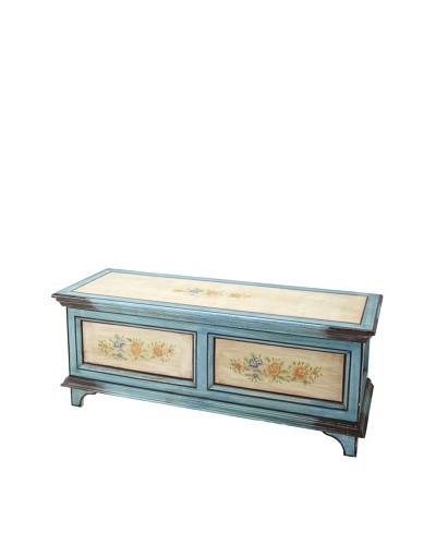 Hand-Made Country Storage Trunk, Turquoise/Off-White