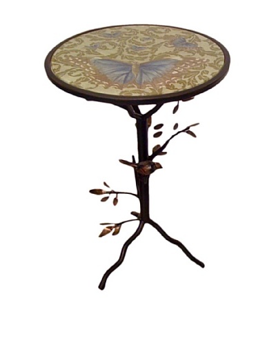 Victoria Fischetti Perched Bird & Butterflies Accent Table Handmade Decoupage