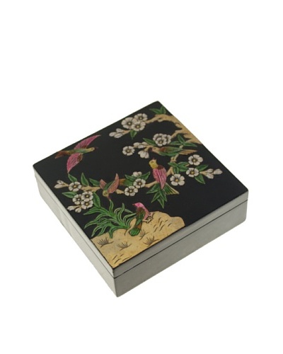 The Niger Bend Square Soapstone Box with Birds in Tree Design