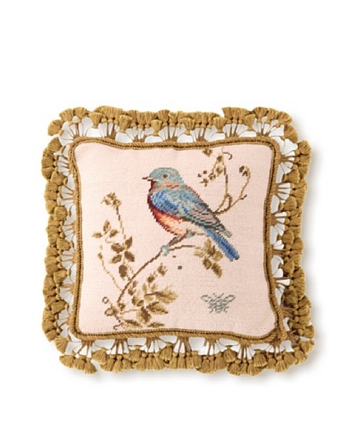 Sally Eckman Roberts Gilded Blue Songbird 14 x 14 Needlepoint Pillow