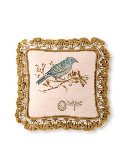 Sally Eckman Roberts Gilded Green Songbird 14 x 14 Needlepoint Pillow