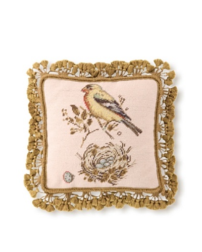 Sally Eckman Roberts Gilded Yellow Songbird 14 x 14 Needlepoint Pillow