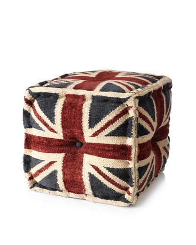 Boheme Collection Union Jack Rayon Pouf, Cube, Multi