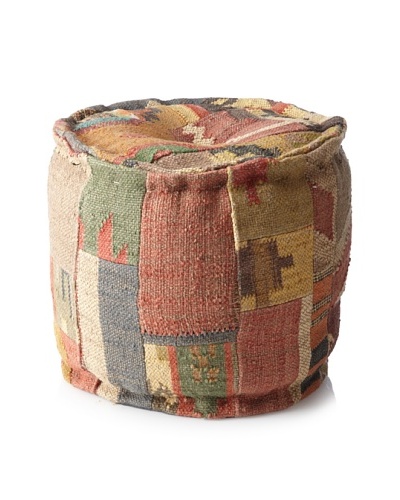 Boheme Collection Patchwook Wool Jute Pouf, Multi